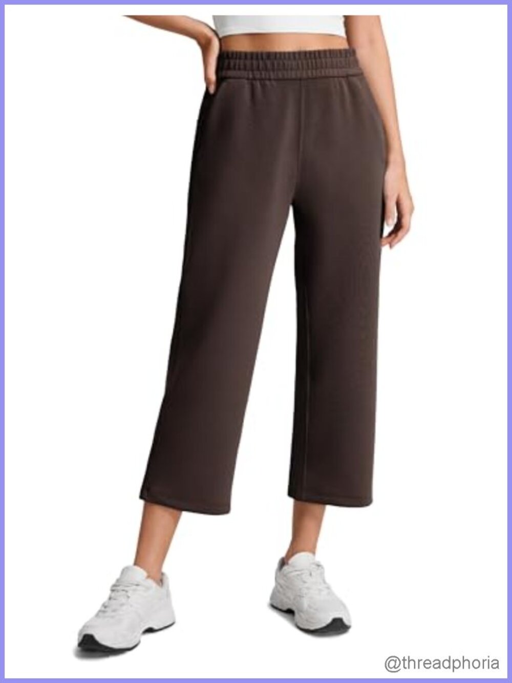 High Rise Cropped Sweatpants Wide Leg with Pockets